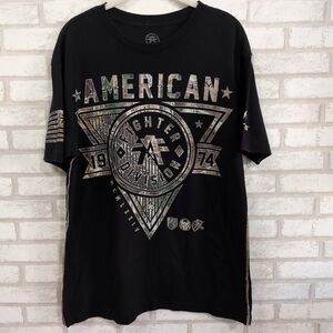 American Fighter Shirt Mens Large Black Realtree Camouflage MMA Graphic Tee USA